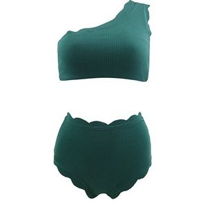 Green Scalloped Two Piece Bathing Suit